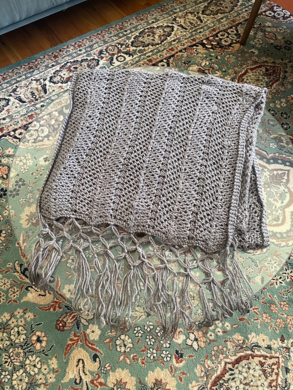 Light Gray Crochet Fringe Wrap Scarf